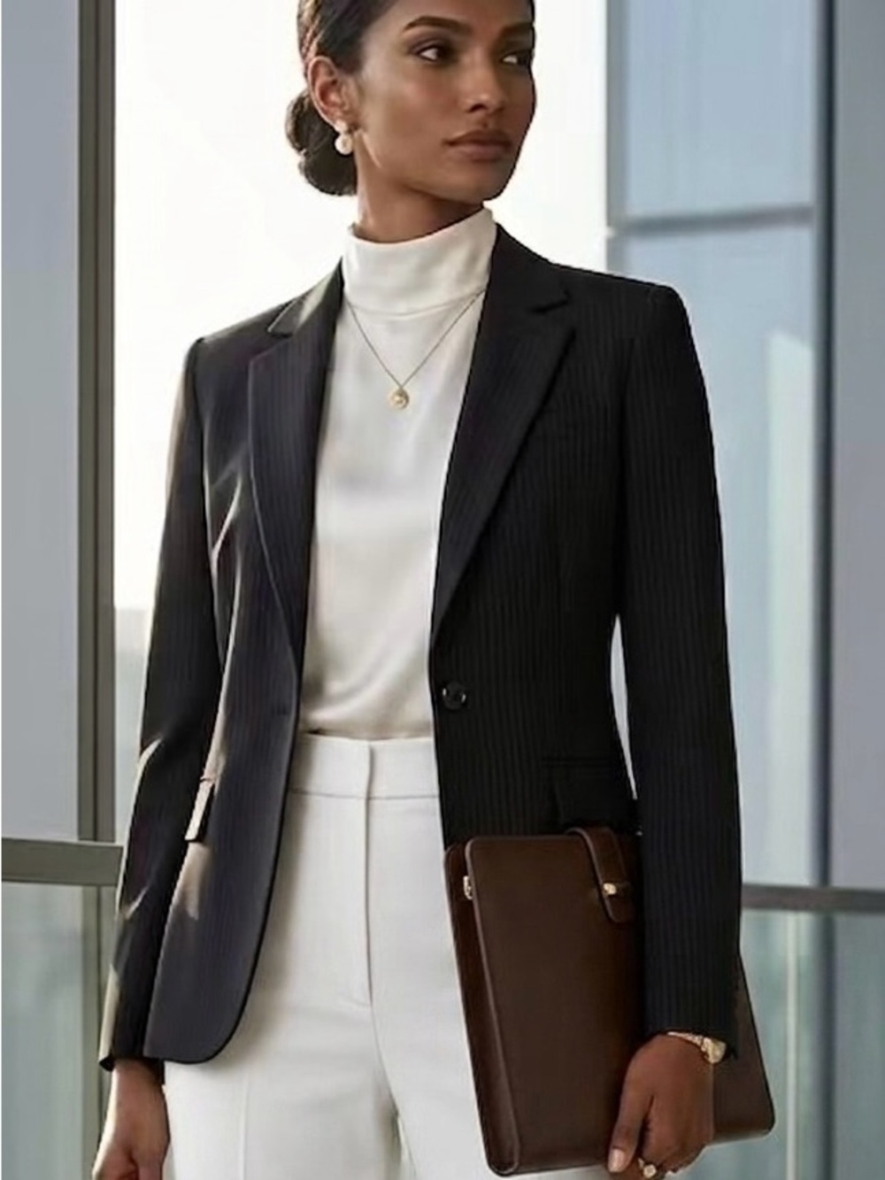 Sfera Induyco Black Pinstripe Tailored One-Button Blazer Jacket Size 38 / US 6